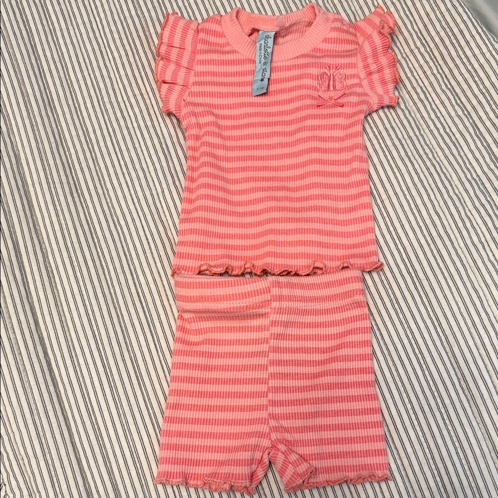 Adorable Pink Striped Infant Matching Set- Size 0-3 months